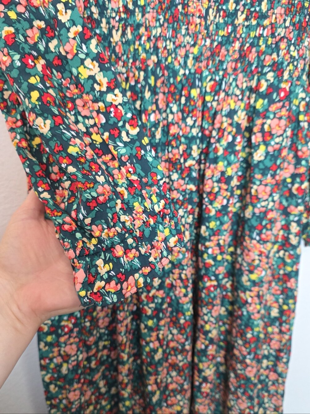 🚨NEW J CREW Green Floral V-Neck Smocked Midi Dress Pockets Wedding Summer Sz M - Picture 5 of 16